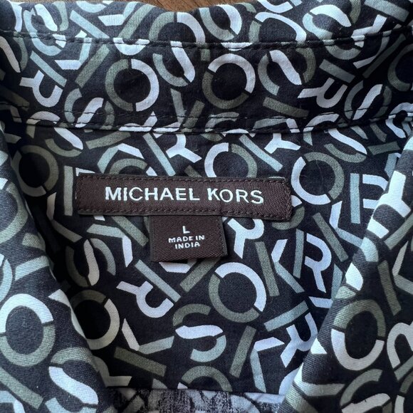 NWT Michael Kors Collection Men's Monogram Long-sleeve Shirt in Large - Picture 2 of 6
